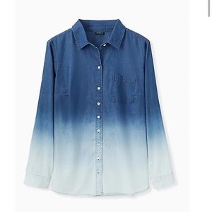 Torrid Blue Chambray Bleach Dip Button shirt